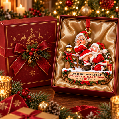 Funny Santa & Mrs. Claus Christmas Ornament – I Vow to Still Grab Your Butt, Romantic & Humorous Christmas Gift for Husband, Wife & Couples, Forever Love Keepsake