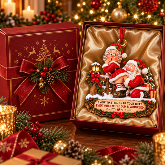 Funny Santa & Mrs. Claus Christmas Ornament – I Vow to Still Grab Your Butt, Romantic & Humorous Christmas Gift for Husband, Wife & Couples, Forever Love Keepsake
