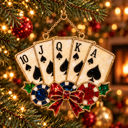 ✨ 2026 Vintage Stained Glass Playing Card Christmas Ornaments – Set of 6 |  Poker Ace, Queen, King, Jack & Joker Hanging Decorations | Casino & Card Game Christmas Tree Ornaments | Unique Gifts for Poker Lovers