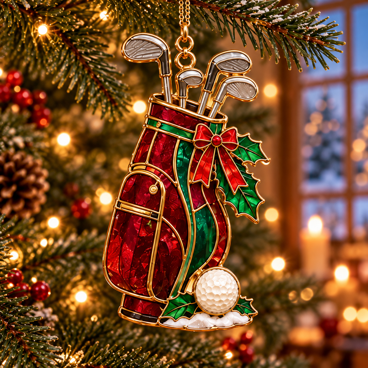 Country Christmas Charm – 6-Piece Vintage Stained Glass–Style Ornament Set