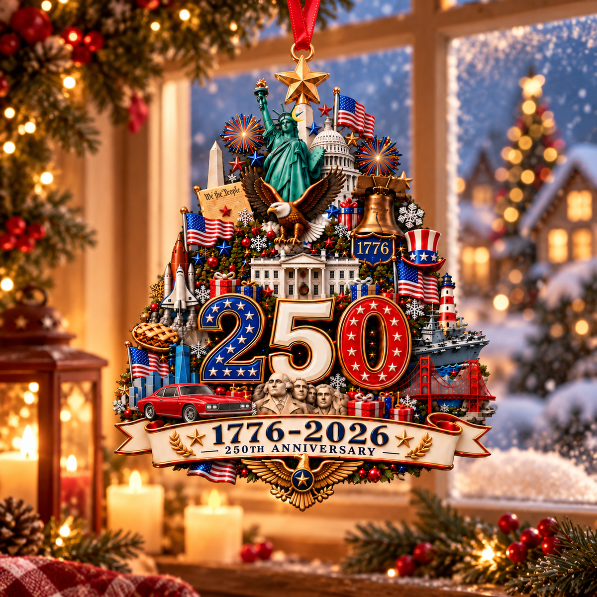 2026 250th Anniversary Christmas Ornament – 1776–2026 Patriotic Commemorative Keepsake, Meaningful Holiday Gift for Family & Friends