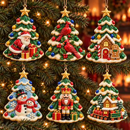 🎄 2026 Christmas Tree Ornaments – Set of 6 Festive Holiday Keepsakes Featuring Santa, Cardinals, Gingerbread House, Snowmen & Nutcracker | Christmas Decorations & Gifts