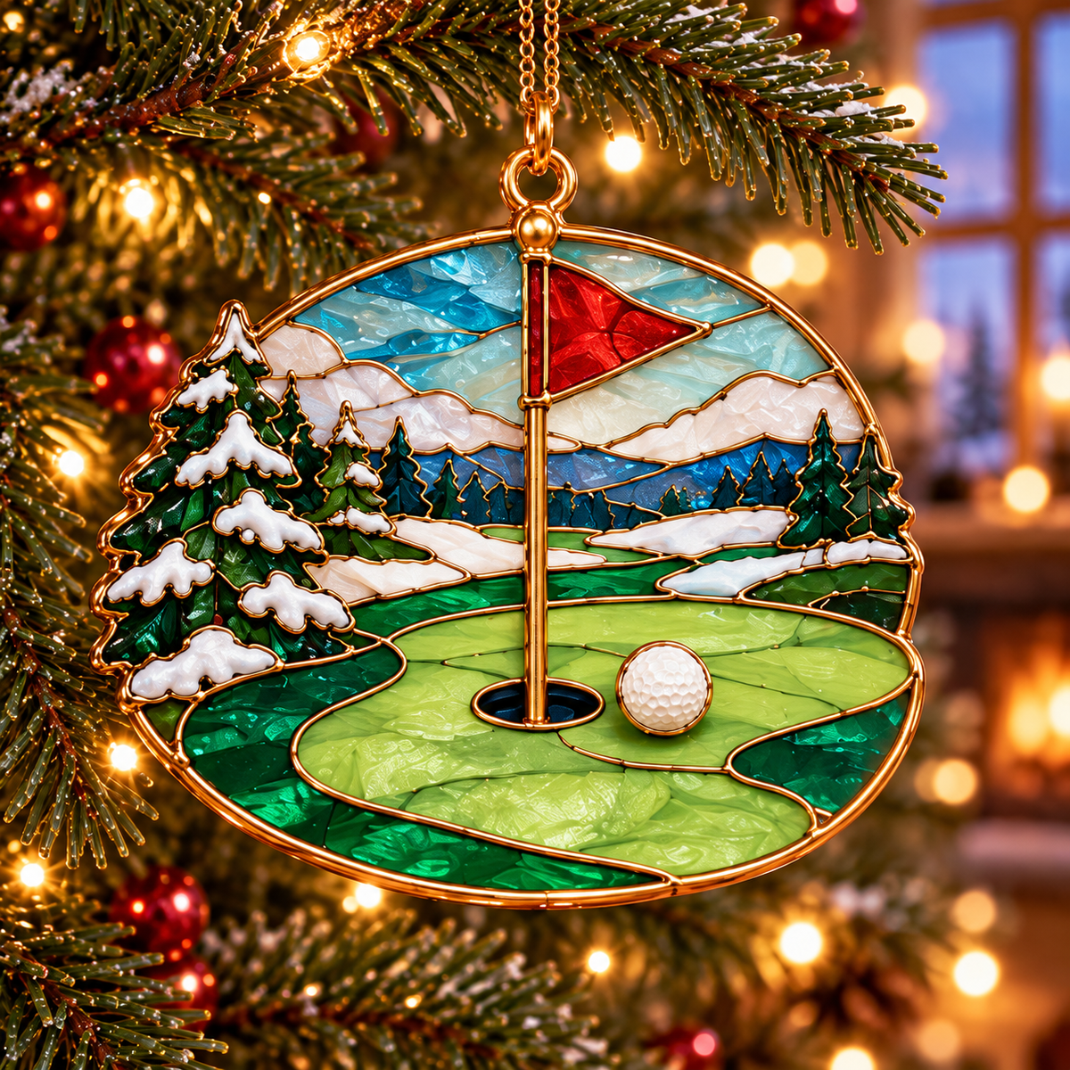 Tee Up the Holidays – Vintage Stained Glass-Style Golf Christmas Ornaments, 6-Piece Set