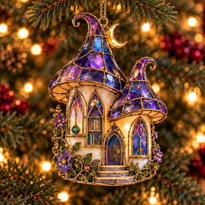✨ 2026 Enchanted Stained Glass Mushroom House Christmas Ornaments – Set of 6 | Fairy Cottage, Magical Forest, Moonlight Mushroom & Butterfly House Hanging Decorations | Whimsical Christmas Tree Ornaments & Fairy Garden Gifts