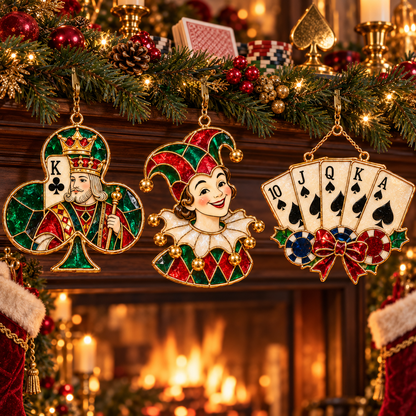 ✨ 2026 Vintage Stained Glass Playing Card Christmas Ornaments – Set of 6 |  Poker Ace, Queen, King, Jack & Joker Hanging Decorations | Casino & Card Game Christmas Tree Ornaments | Unique Gifts for Poker Lovers