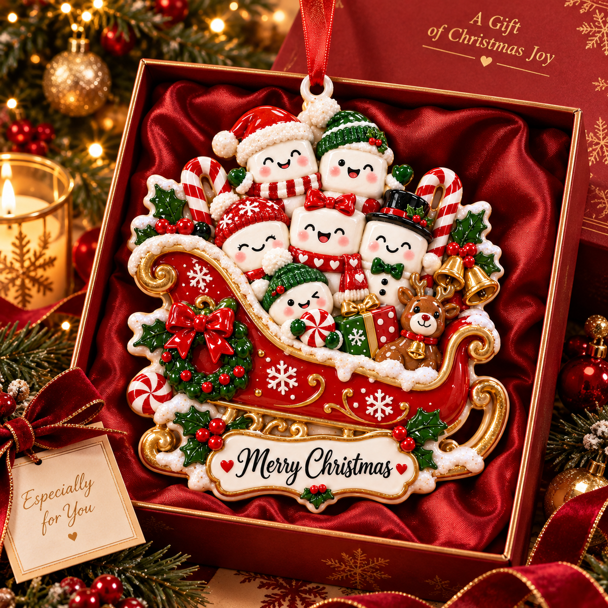 Christmas Marshmallow Family Sleigh Ornament - image 2