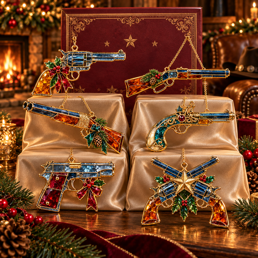 ✨ 2026 Vintage Stained Glass Firearms Christmas Ornaments – Set of 6 | Western Revolver, Cowboy Rifle, Shotgun & Pistol Hanging Decorations | Christmas Tree Ornaments & Unique Holiday Gifts for Gun Enthusiasts