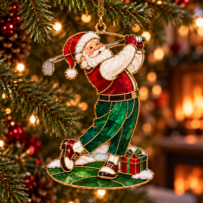 Tee Up the Holidays – Vintage Stained Glass-Style Golf Christmas Ornaments, 6-Piece Set