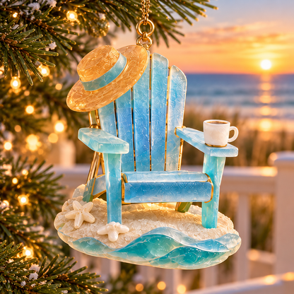 🏖️ 2026 Coastal Christmas Beach Chair Ornaments – Set of 6 Seaside Holiday Keepsakes