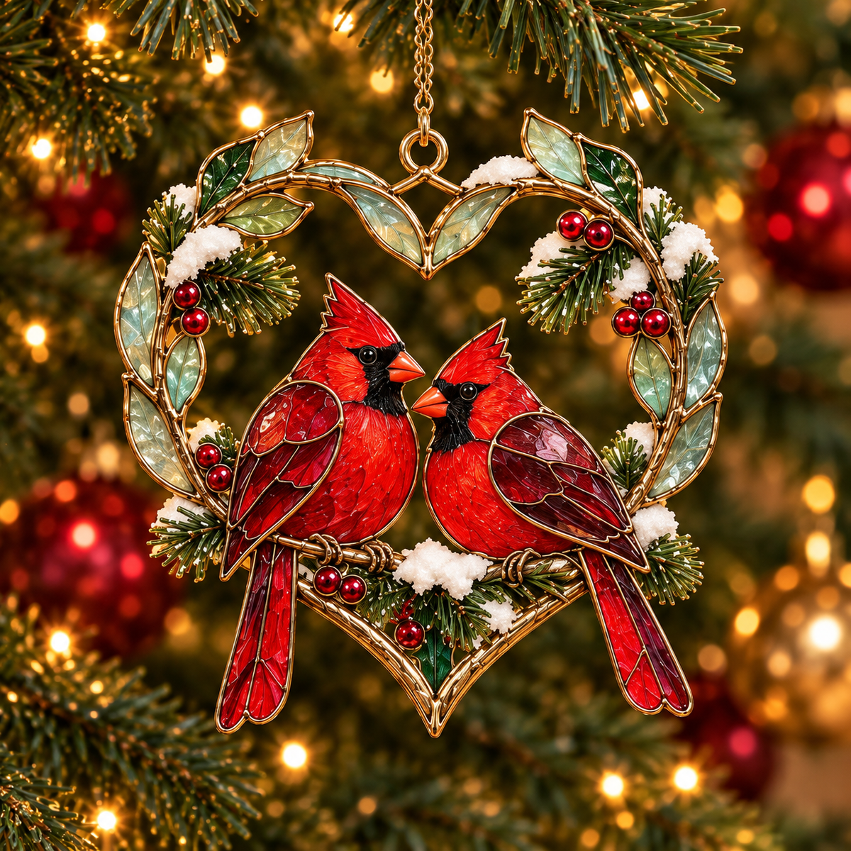 Cardinals of Christmas – Vintage Stained Glass-Style Ornaments, Set of 6