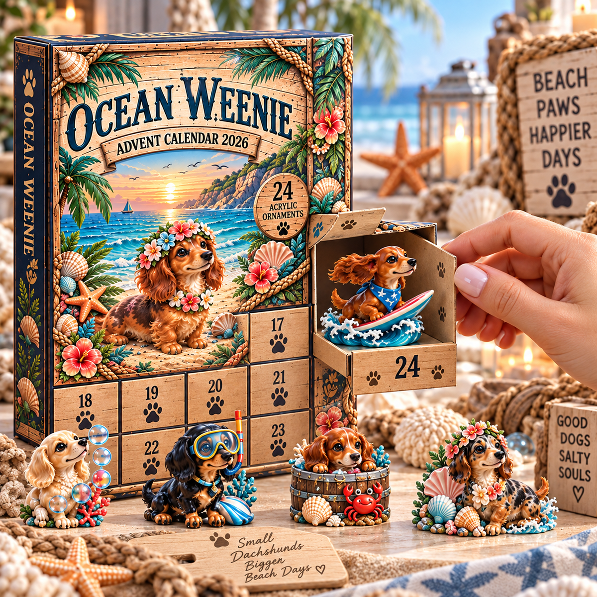 Surfing Dachshund Advent Calendar - 24 Days of Ocean-Themed Surprises