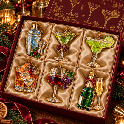 ✨ 2026 Vintage Stained Glass Cocktail & Wine Christmas Ornaments – Set of 6 |  Martini, Margarita, Whiskey, Red Wine & Champagne Hanging Decorations | Christmas Tree Ornaments & Unique Holiday Gifts for Cocktail Lovers