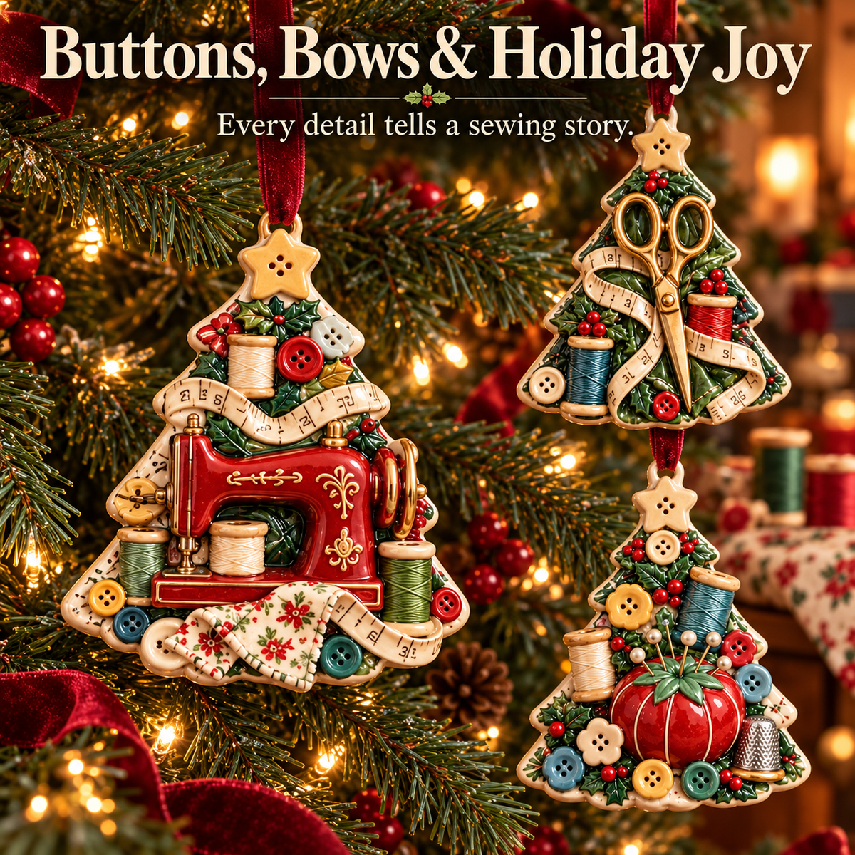Sew Merry – Vintage Sewing Christmas Tree Ornaments in 6 Charming Designs
