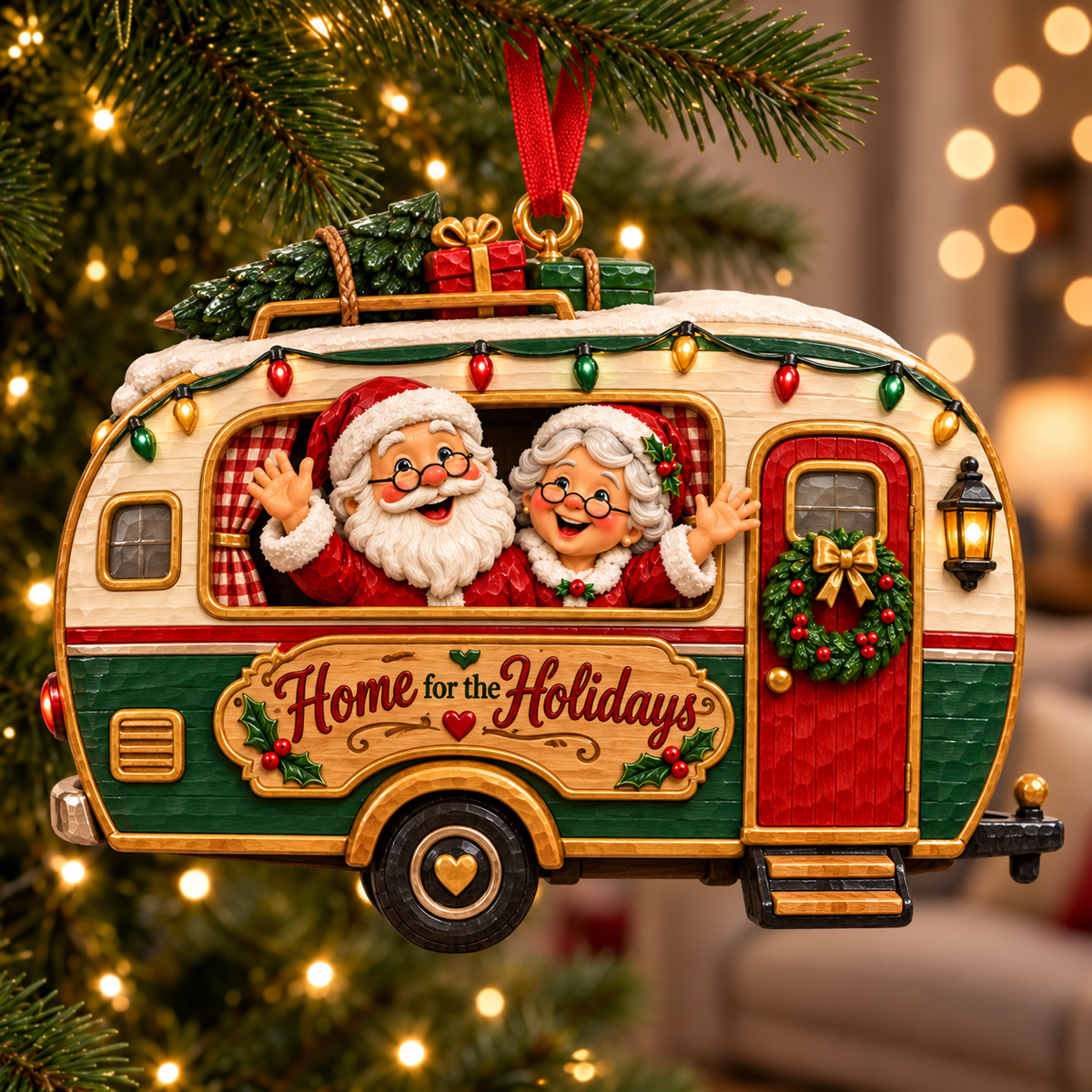Santa & Mrs. Claus Christmas Adventures – Festive Tree Ornaments in 6 Charming Designs
