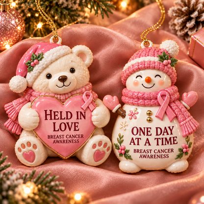 2026 Breast Cancer Awareness Christmas Ornament Set – 6-Piece Pink Ribbon Holiday Keepsake Gift