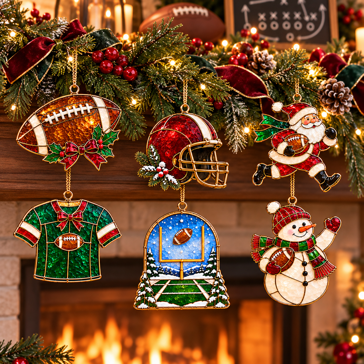🎄 2026 Christmas Football Ornaments – Set of 6 Festive Football Holiday Keepsakes