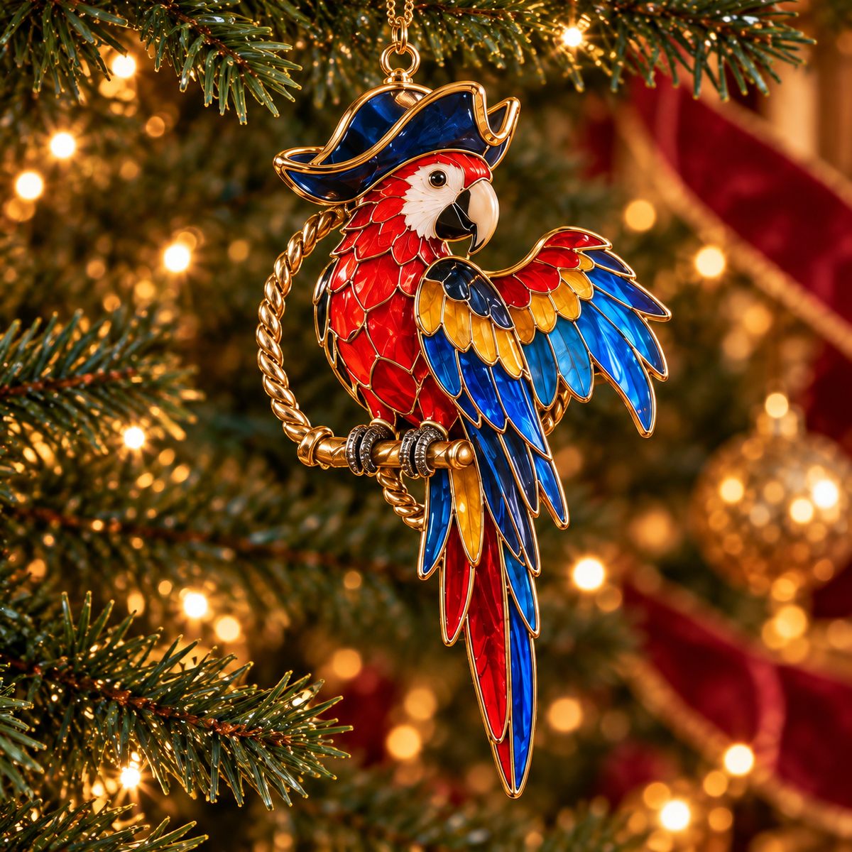 Pirate Adventures – Vintage Stained Glass-Style Christmas Ornaments, Set of 6