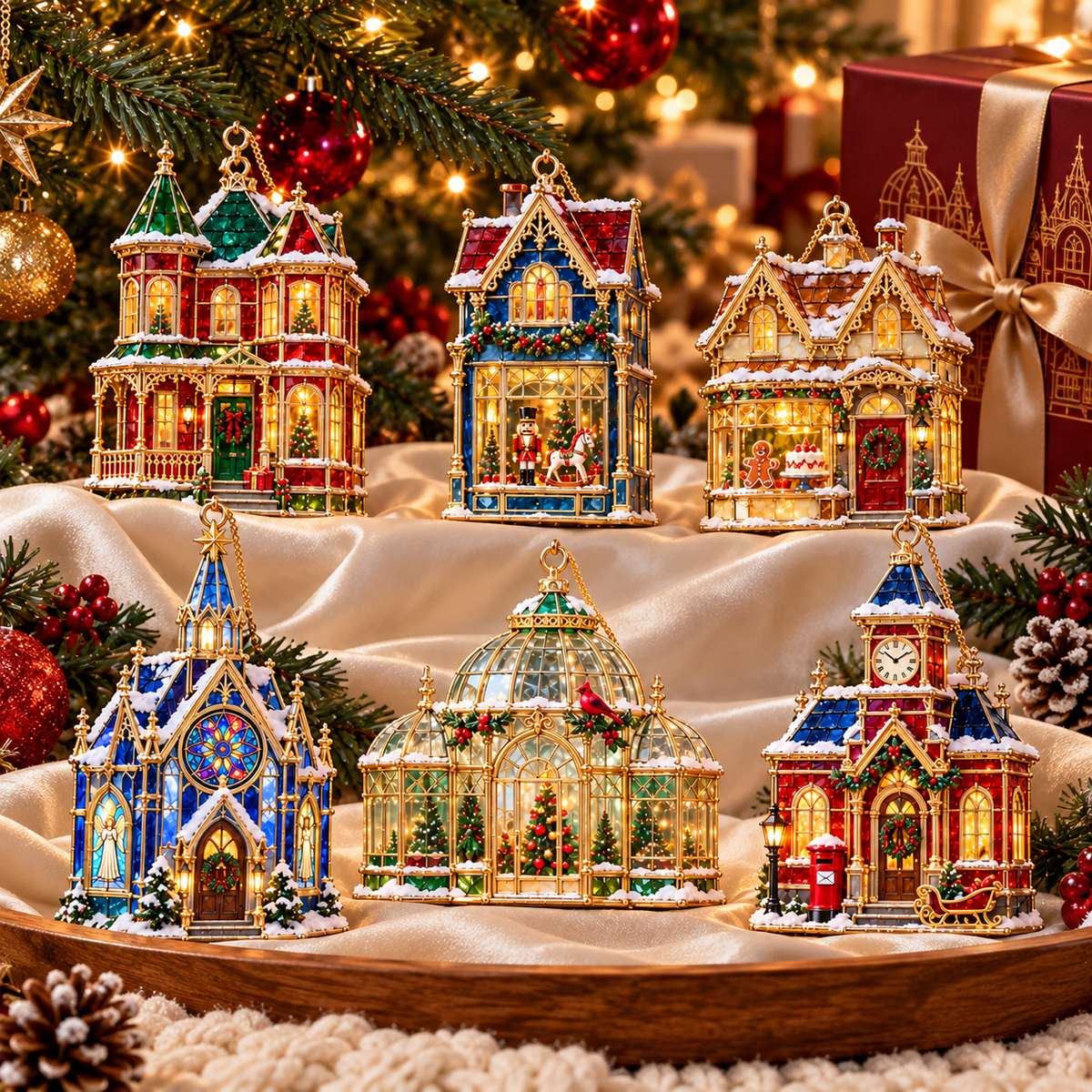 🏘️ 2026 Christmas Village House Ornaments – Set of 6 Vintage Holiday Keepsakes