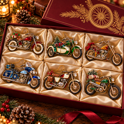 ✨ 2026 Vintage Stained Glass Motorcycle Christmas Ornaments – Set of 6 |  Retro Cruiser, Sidecar, Chopper & Adventure Motorbike Hanging Decorations | Christmas Tree Ornaments & Biker Gifts