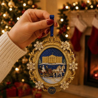 White House Snowy Christmas Night Ornament – USA 250th Anniversary Commemorative Keepsake