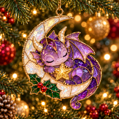 Enchanted Christmas Dragons – 6-Piece Vintage Stained Glass-Style Ornament Set
