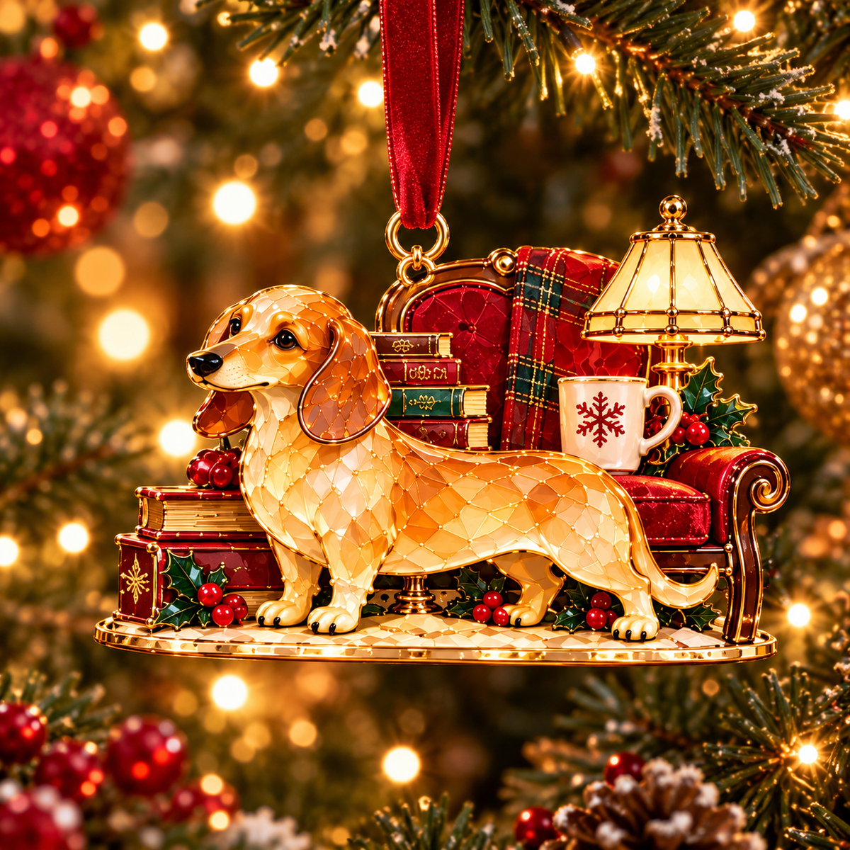 Dachshund Christmas Ornaments – Cozy Library Holiday Collection