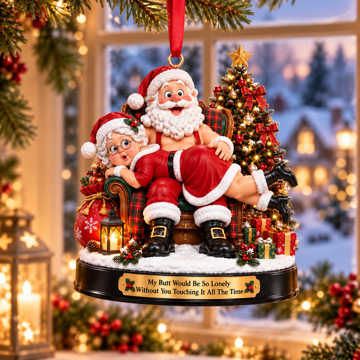 Funny Santa & Mrs. Claus Christmas Ornament – My Butt Would Be So Lonely Without You | Naughty Christmas Gift for Husband, Wife & Couples