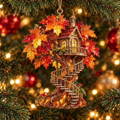 ✨ 2026 Enchanted Stained Glass Treehouse Christmas Ornaments – Set of 6 |  Fairy Tree Houses, Autumn Maple, Acorn Cottage & Moonlight Willow Hanging Decorations | Magical Christmas Tree Ornaments & Fairy Garden Gifts