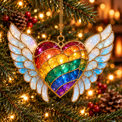 🎄 2026 Magical Rainbow Stained Glass Christmas Ornaments – Set of 6 | Rainbow, Butterfly, Crescent Moon, Hummingbird, Angel Wings Heart & Christmas Tree Hanging Decorations | Colorful Holiday Gifts