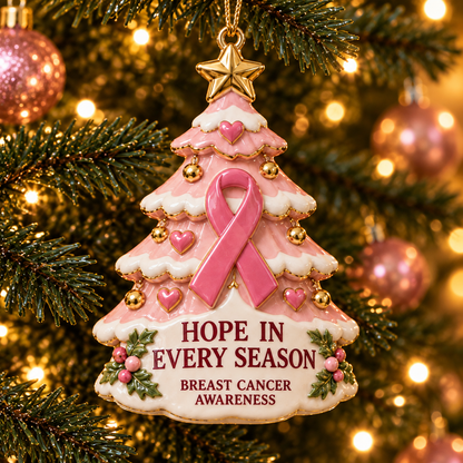 2026 Breast Cancer Awareness Christmas Ornament Set – 6-Piece Pink Ribbon Holiday Keepsake Gift