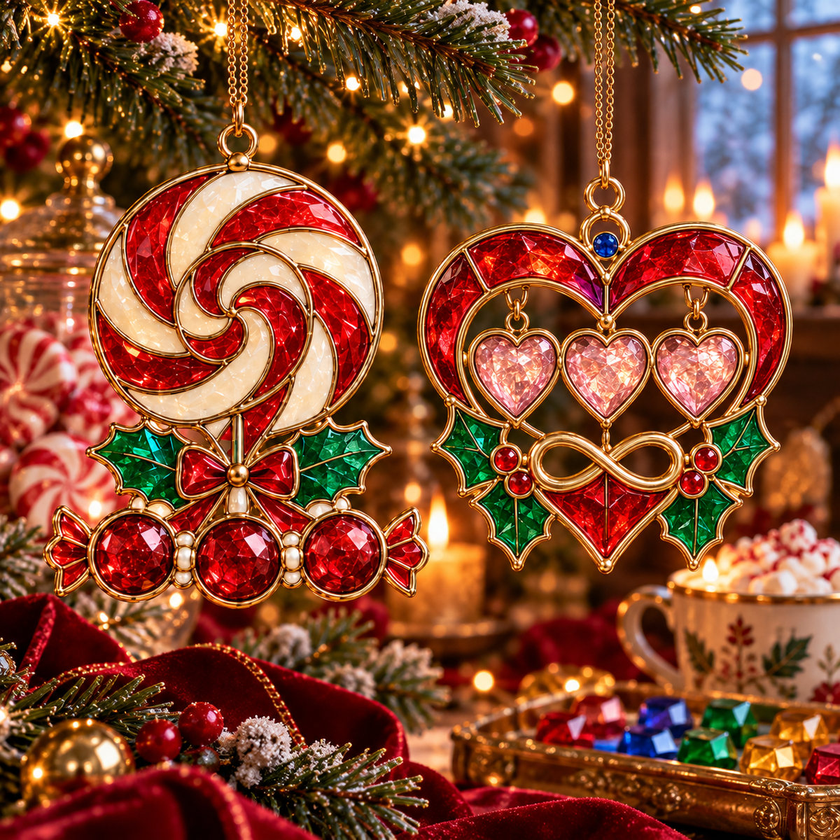 ✨ 2026 Magical Stained Glass Christmas Ornaments – Set of 6 |  Crystal Castle, Candy, Rocket, Rainbow Star & Heart Hanging Decorations | Colorful Christmas Tree Ornaments & Holiday Gifts