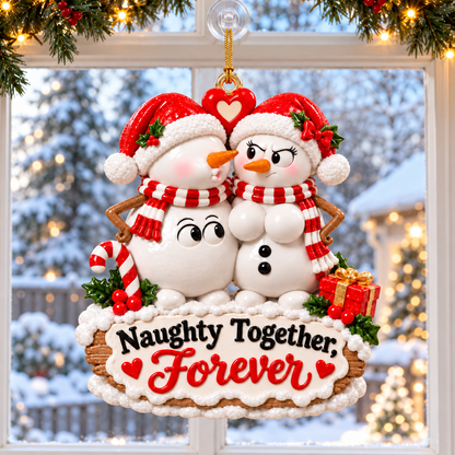 Naughty Together, Forever – Funny Snowman Couple Christmas Ornament