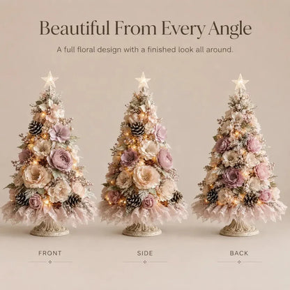 🌸 Pre-Decorated Blush Floral Tabletop Christmas Tree – Cordless Romantic Holiday Decor ✨