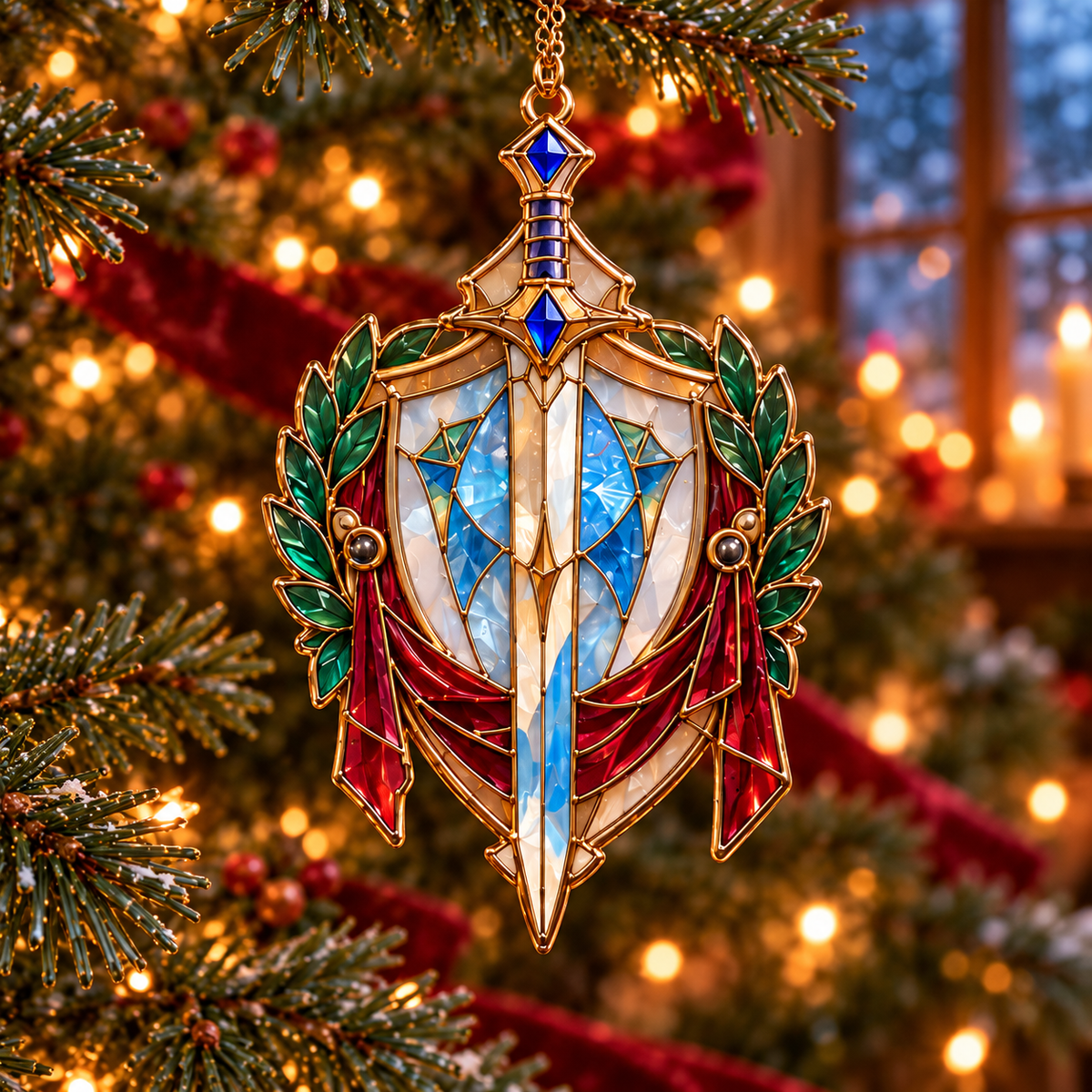 Enchanted Realms – 6-Piece Vintage Stained Glass-Style Fantasy Christmas Ornament Set