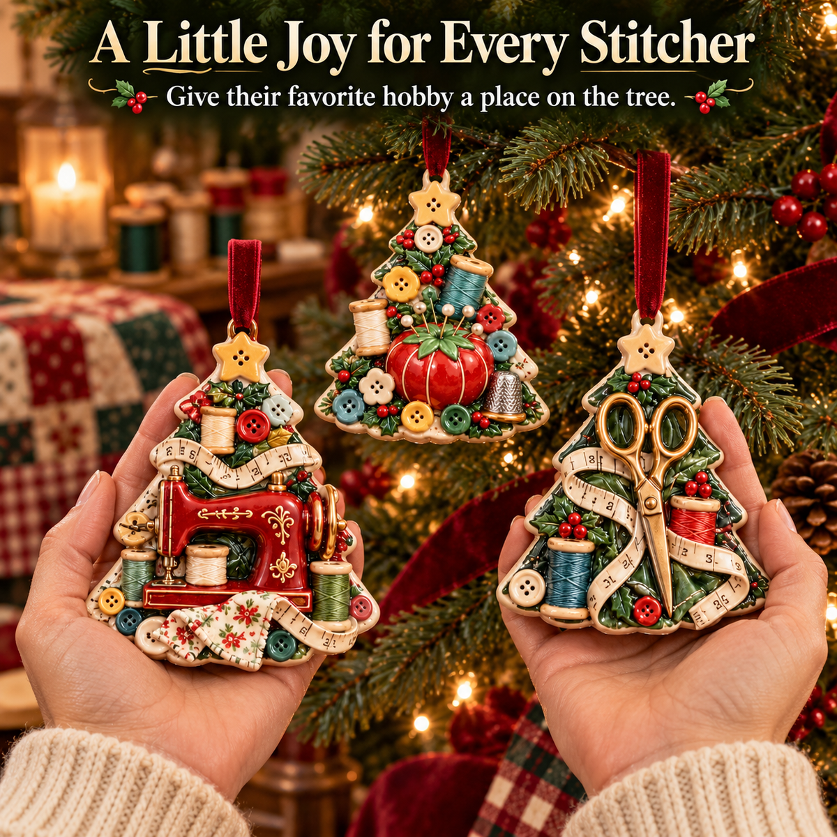 Sew Merry – Vintage Sewing Christmas Tree Ornaments in 6 Charming Designs