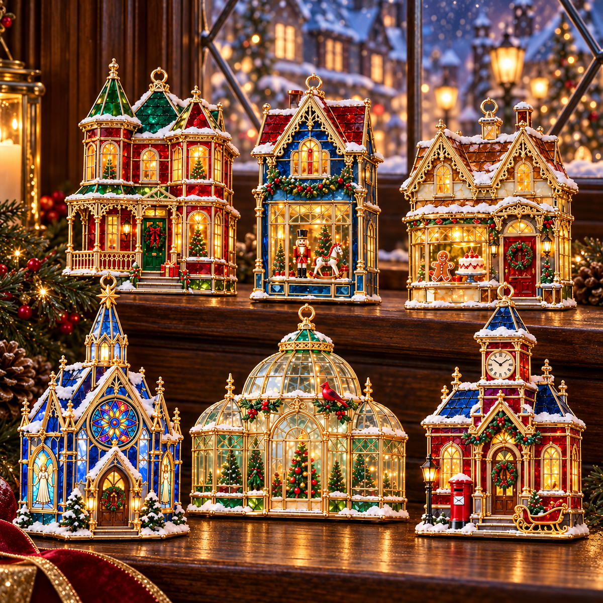 🏘️ 2026 Christmas Village House Ornaments – Set of 6 Vintage Holiday Keepsakes