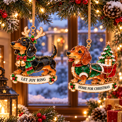 🐾🎄 Dachshund Christmas Ornaments Set of 6 - Stained Glass Style