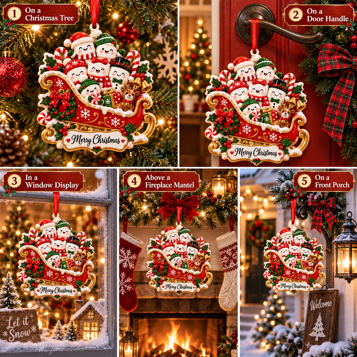 Christmas Marshmallow Family Sleigh Ornament - image 10