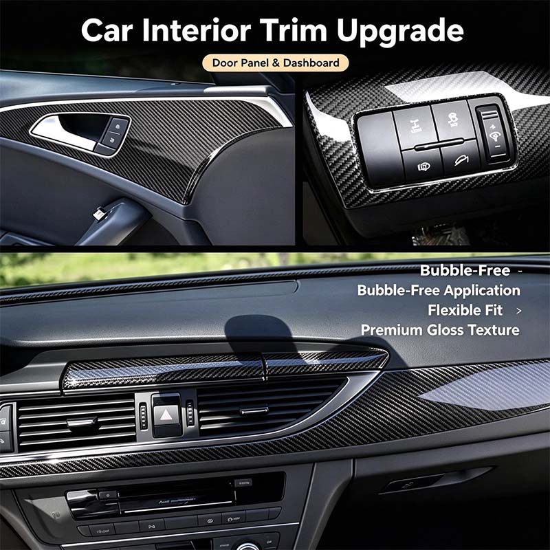 6D Gloss Carbon Fiber Vinyl Wrap Film, Self-Adhesive Car Interior Exterior Trim Decal 🚗