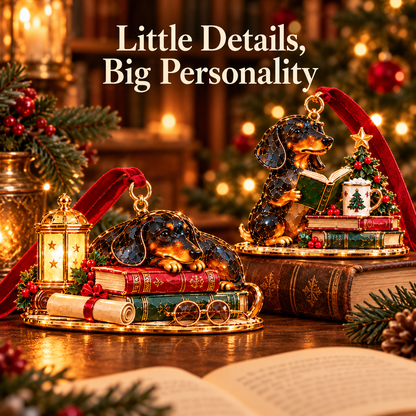 Dachshund Christmas Ornaments – Cozy Library Holiday Collection