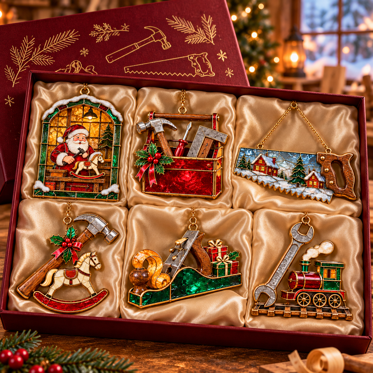 🪚 2026 Christmas Woodworking Ornaments – Set of 6 Festive Carpenter Holiday Keepsakes