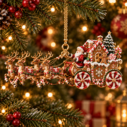 Santa’s Magical Christmas Journey – 6-Piece Vintage Reindeer Sleigh & Carriage Ornament Collection | Christmas Tree Decorations & Holiday Gifts