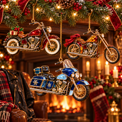 ✨ 2026 Vintage Stained Glass Motorcycle Christmas Ornaments – Set of 6 |  Retro Cruiser, Sidecar, Chopper & Adventure Motorbike Hanging Decorations | Christmas Tree Ornaments & Biker Gifts