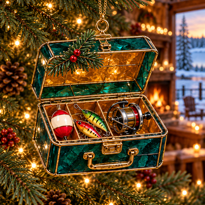 Reel in the Christmas Magic — Vintage Stained Glass–Style Fishing Ornaments, Set of 6