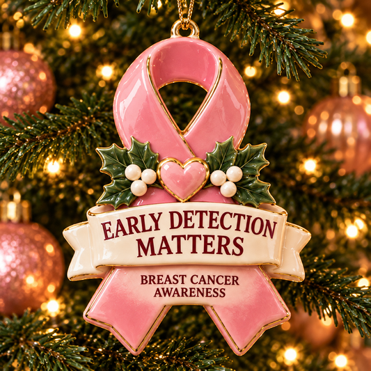 2026 Breast Cancer Awareness Christmas Ornament Set – 6-Piece Pink Ribbon Holiday Keepsake Gift