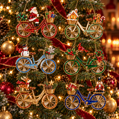 🎄 2026 Vintage Stained Glass Christmas Bicycle Ornaments – Set of 6