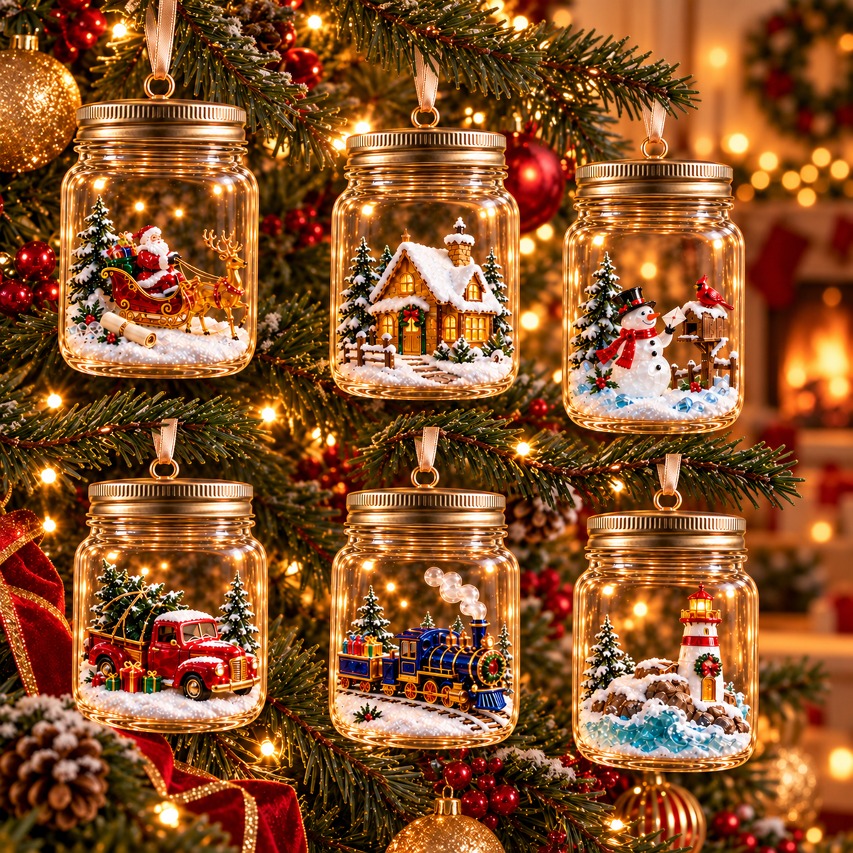 Christmas in a Jar – 6 Enchanting Holiday Scene Ornament Designs