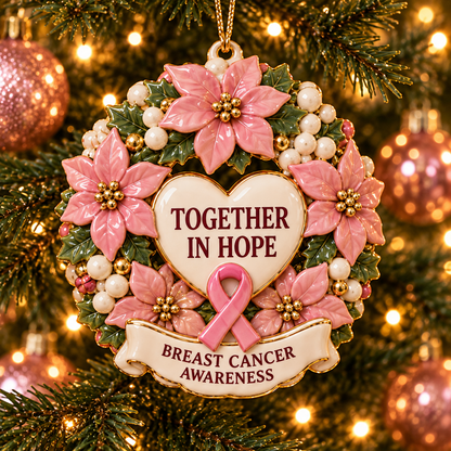 2026 Breast Cancer Awareness Christmas Ornament Set – 6-Piece Pink Ribbon Holiday Keepsake Gift