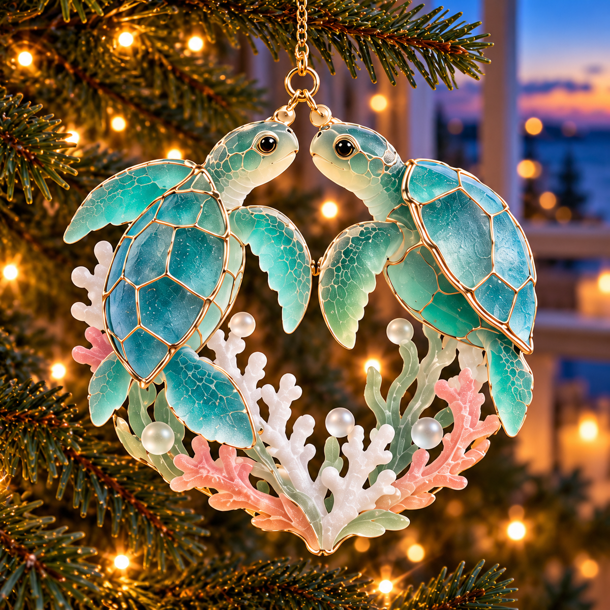 🐢 2026 Ocean Christmas Sea Turtle Ornaments – Set of 6 Coastal Holiday Keepsakes
