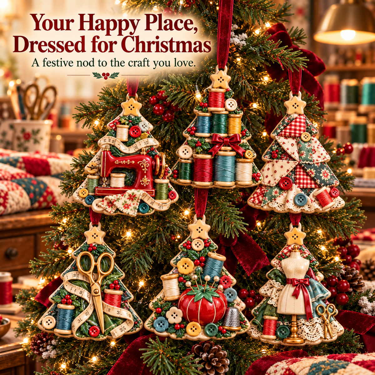 Sew Merry – Vintage Sewing Christmas Tree Ornaments in 6 Charming Designs